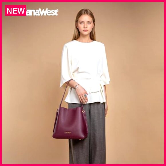 Medium Hobo Purse Bucket Shoulder Bag with Crossbody Strap PU Leather - Picture 4 of 7